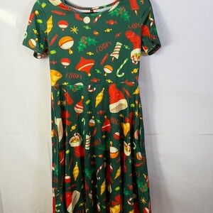 Holiday Christmas Print Short Sleeve Midi Dress With Pockets Size Medium